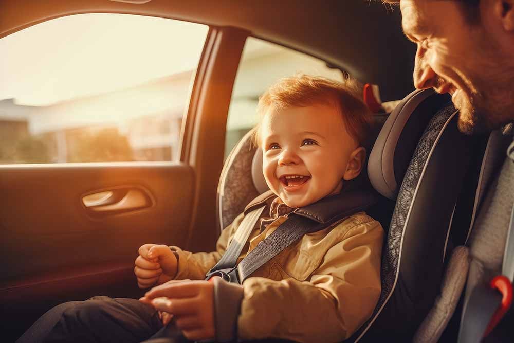 Bébé souriant dans un siège d'auto